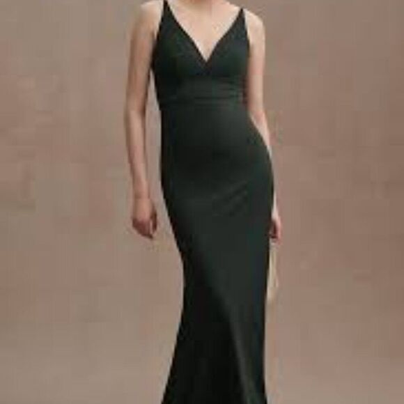 BHLDN Tatum V-Neck Stretch Crepe Gown Emerald Green Size 4 - Picture 1 of 7